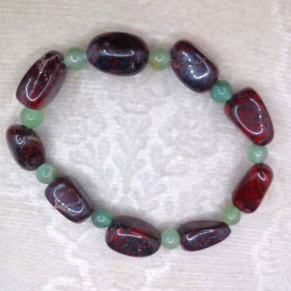 Tumbled Gemstone Bracelet Deep Red Beaded Green Aventurine Unisex Stackable NEW - Picture 8 of 9